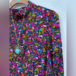 Groovy Vintage 60’s Psychedelic Floral Prairie Dress/ Flower Power Maxi Medium